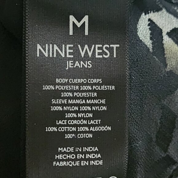 Nine West Black Sheer Jacquard Puff Sleeve Peasant Top - Picture 6 of 6